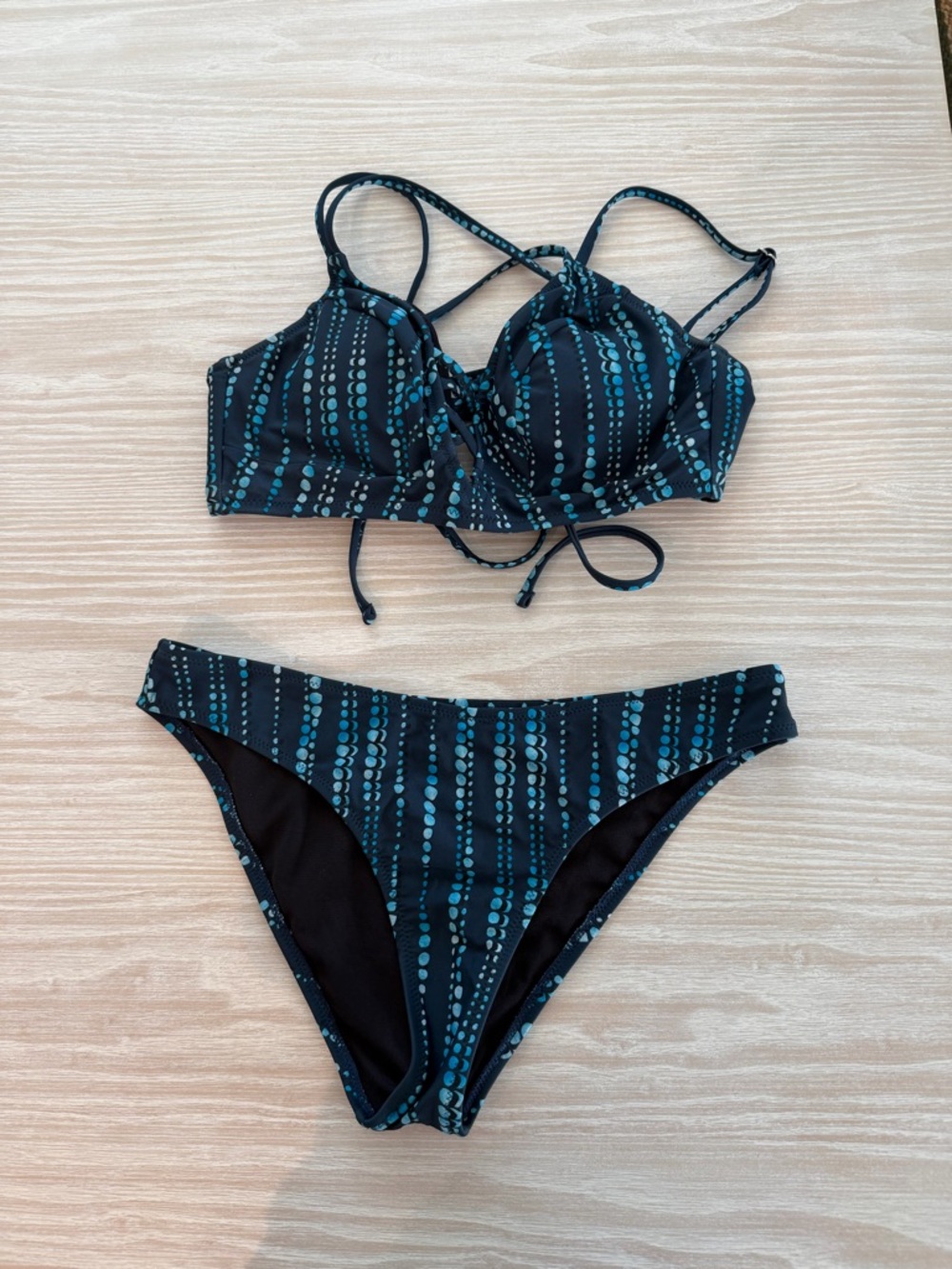 Cupshe Black & Teal Striped Dot Bikini - Women's Swim